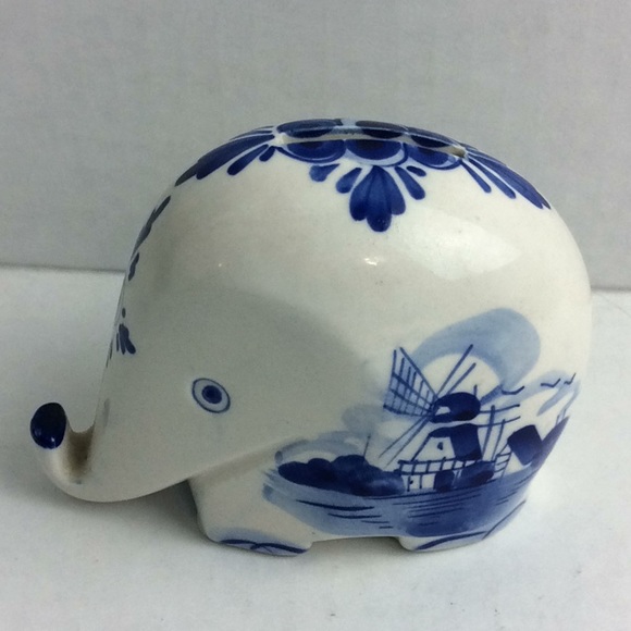 Hand Painted Delfts Blue 186 Vintage Elephant Bank - Picture 3 of 7